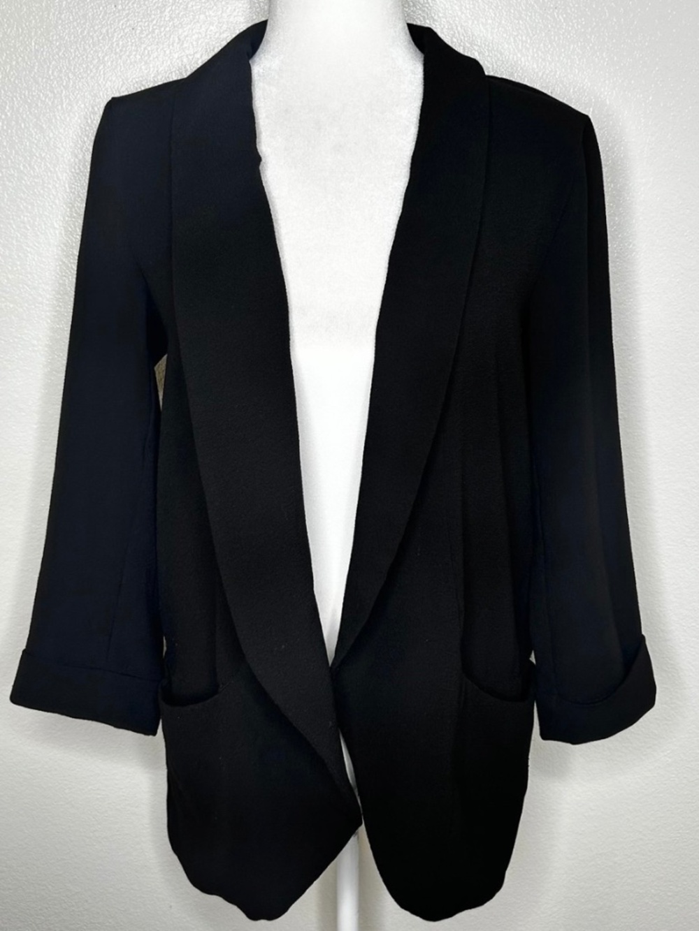 LUSH Womens Juniors Black Open Front Stretch Blazer Jacket Size M With Pockets